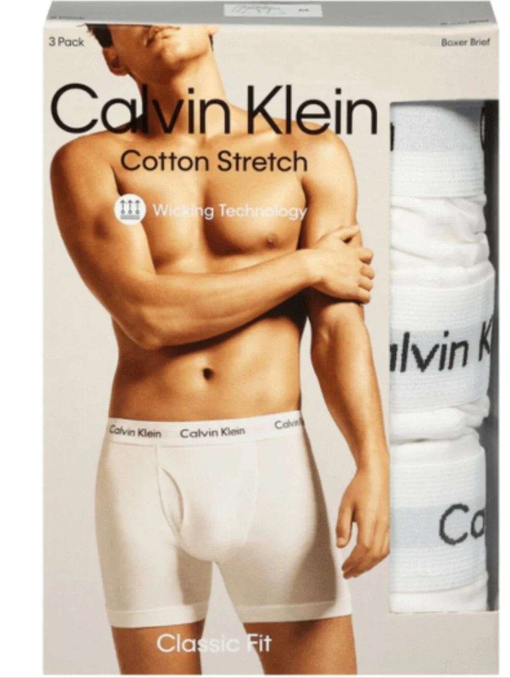 Calvin Klein Men’s Cotton Stretch 3-Pack Boxer Briefs White Size M – New